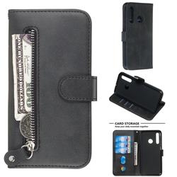 Retro Luxury Zipper Leather Phone Wallet Case for Huawei Honor 10i - Black
