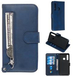 Retro Luxury Zipper Leather Phone Wallet Case for Huawei Honor 10i - Blue