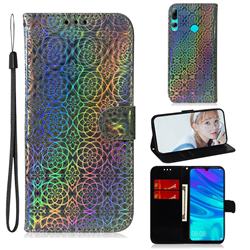 Laser Circle Shining Leather Wallet Phone Case for Huawei Honor 10i - Silver