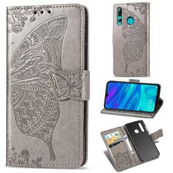 Embossing Mandala Flower Butterfly Leather Wallet Case for Huawei Honor 10i - Gray