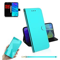 Shining Mirror Like Surface Leather Wallet Case for Huawei Honor 10i - Mint Green