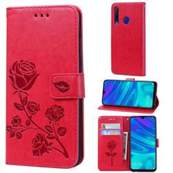 Embossing Rose Flower Leather Wallet Case for Huawei Honor 10i - Red