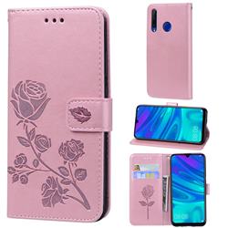 Embossing Rose Flower Leather Wallet Case for Huawei Honor 10i - Rose Gold