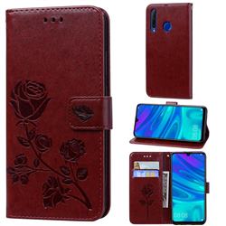 Embossing Rose Flower Leather Wallet Case for Huawei Honor 10i - Brown