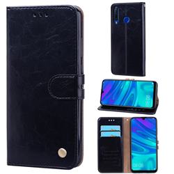 Luxury Retro Oil Wax PU Leather Wallet Phone Case for Huawei Honor 10i - Deep Black