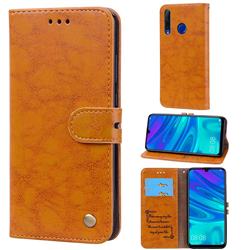 Luxury Retro Oil Wax PU Leather Wallet Phone Case for Huawei Honor 10i - Orange Yellow