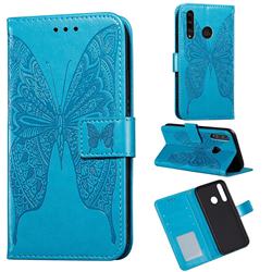 Intricate Embossing Vivid Butterfly Leather Wallet Case for Huawei Honor 10i - Blue