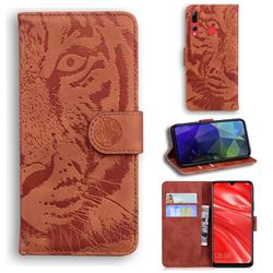 Intricate Embossing Tiger Face Leather Wallet Case for Huawei Honor 10i - Brown