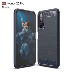 Luxury Carbon Fiber Brushed Wire Drawing Silicone TPU Back Cover for Huawei Honor 20 - Navy