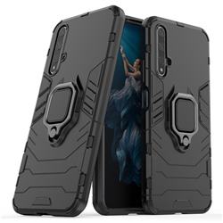 Black Panther Armor Metal Ring Grip Shockproof Dual Layer Rugged Hard Cover for Huawei Honor 20 - Black