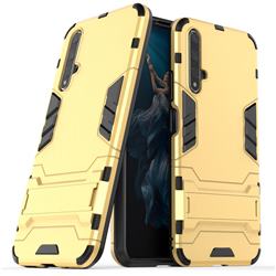 Armor Premium Tactical Grip Kickstand Shockproof Dual Layer Rugged Hard Cover for Huawei Honor 20 - Golden