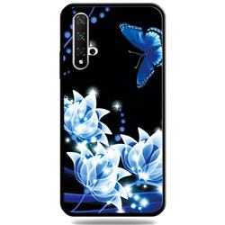 Blue Butterfly 3D Embossed Relief Black TPU Cell Phone Back Cover for Huawei Honor 20
