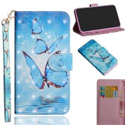 Blue Sea Butterflies 3D Painted Leather Wallet Case for Huawei Honor 20