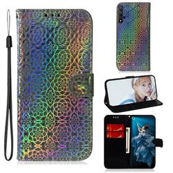 Laser Circle Shining Leather Wallet Phone Case for Huawei Honor 20 - Silver