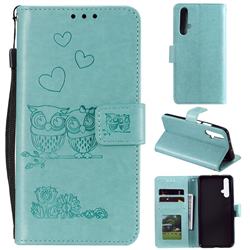 Embossing Owl Couple Flower Leather Wallet Case for Huawei Honor 20 - Green