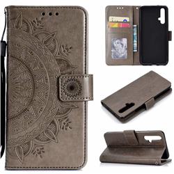 Intricate Embossing Datura Leather Wallet Case for Huawei Honor 20 - Gray