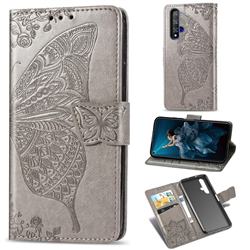 Embossing Mandala Flower Butterfly Leather Wallet Case for Huawei Honor 20 - Gray