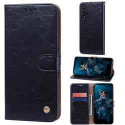 Luxury Retro Oil Wax PU Leather Wallet Phone Case for Huawei Honor 20 - Deep Black