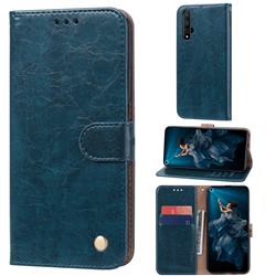 Luxury Retro Oil Wax PU Leather Wallet Phone Case for Huawei Honor 20 - Sapphire