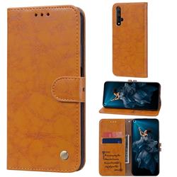 Luxury Retro Oil Wax PU Leather Wallet Phone Case for Huawei Honor 20 - Orange Yellow