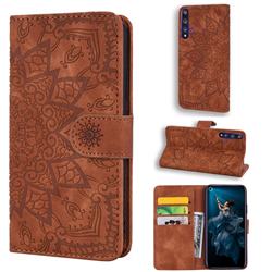 Retro Embossing Mandala Flower Leather Wallet Case for Huawei Honor 20 - Brown