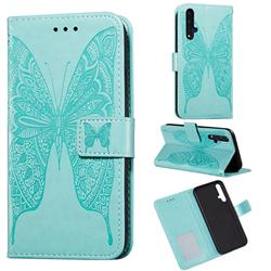 Intricate Embossing Vivid Butterfly Leather Wallet Case for Huawei Honor 20 - Green