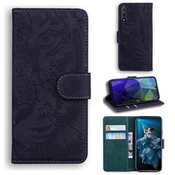 Intricate Embossing Tiger Face Leather Wallet Case for Huawei Honor 20 - Black