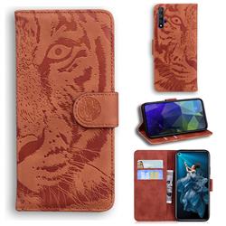 Intricate Embossing Tiger Face Leather Wallet Case for Huawei Honor 20 - Brown