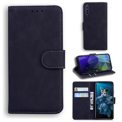 Retro Classic Skin Feel Leather Wallet Phone Case for Huawei Honor 20 - Black