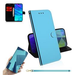 Shining Mirror Like Surface Leather Wallet Case for Huawei Honor 20 Lite - Blue