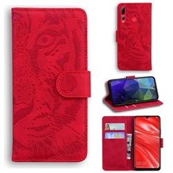 Intricate Embossing Tiger Face Leather Wallet Case for Huawei Honor 20 Lite - Red