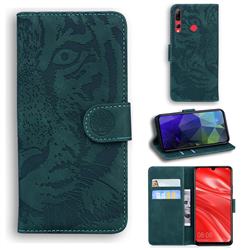 Intricate Embossing Tiger Face Leather Wallet Case for Huawei Honor 20 Lite - Green