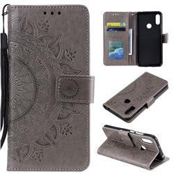 Intricate Embossing Datura Leather Wallet Case for Huawei Honor 20 Lite - Gray