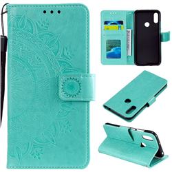 Intricate Embossing Datura Leather Wallet Case for Huawei Honor 20 Lite - Mint Green