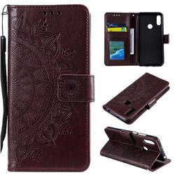 Intricate Embossing Datura Leather Wallet Case for Huawei Honor 20 Lite - Brown