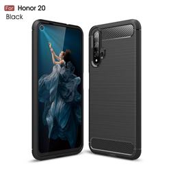 Luxury Carbon Fiber Brushed Wire Drawing Silicone TPU Back Cover for Huawei Honor 20 Pro - Black