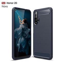 Luxury Carbon Fiber Brushed Wire Drawing Silicone TPU Back Cover for Huawei Honor 20 Pro - Navy