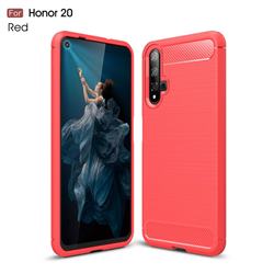 Luxury Carbon Fiber Brushed Wire Drawing Silicone TPU Back Cover for Huawei Honor 20 Pro - Red
