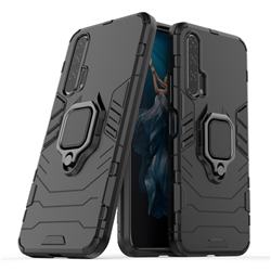 Black Panther Armor Metal Ring Grip Shockproof Dual Layer Rugged Hard Cover for Huawei Honor 20 Pro - Black