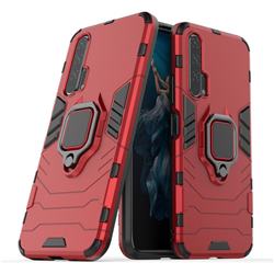 Black Panther Armor Metal Ring Grip Shockproof Dual Layer Rugged Hard Cover for Huawei Honor 20 Pro - Red
