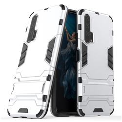Armor Premium Tactical Grip Kickstand Shockproof Dual Layer Rugged Hard Cover for Huawei Honor 20 Pro - Silver