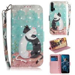Black and White Cat 3D Painted Leather Wallet Phone Case for Huawei Honor 20 Pro