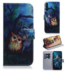 Oil Painting Owl PU Leather Wallet Case for Huawei Honor 20 Pro