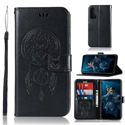 Intricate Embossing Owl Campanula Leather Wallet Case for Huawei Honor 20 Pro - Black