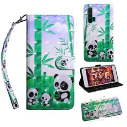 Eating Bamboo Pandas 3D Painted Leather Wallet Case for Huawei Honor 20 Pro