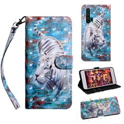 White Tiger 3D Painted Leather Wallet Case for Huawei Honor 20 Pro