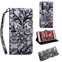 Black Lace Rose 3D Painted Leather Wallet Case for Huawei Honor 20 Pro