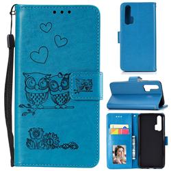 Embossing Owl Couple Flower Leather Wallet Case for Huawei Honor 20 Pro - Blue