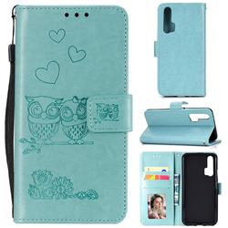 Embossing Owl Couple Flower Leather Wallet Case for Huawei Honor 20 Pro - Green