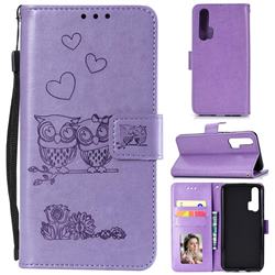 Embossing Owl Couple Flower Leather Wallet Case for Huawei Honor 20 Pro - Purple